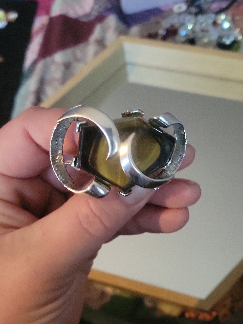 Silver and Olive Green Wearable  Brooch Markers Mark But Unclear